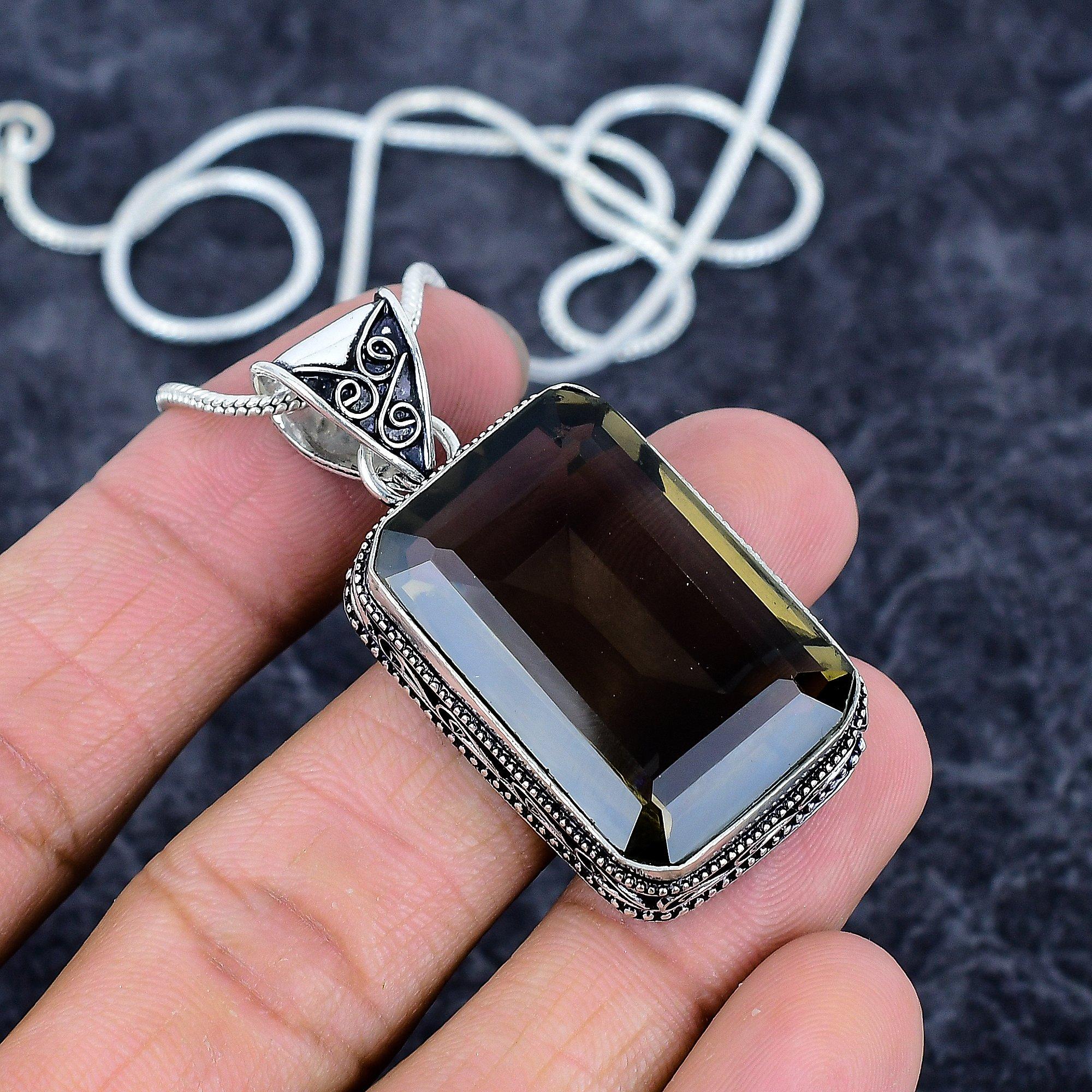 

Smoky Topaz Gemstone Handmade 925 Sterling Silver Jewelry Pendant 2.01 M-3217