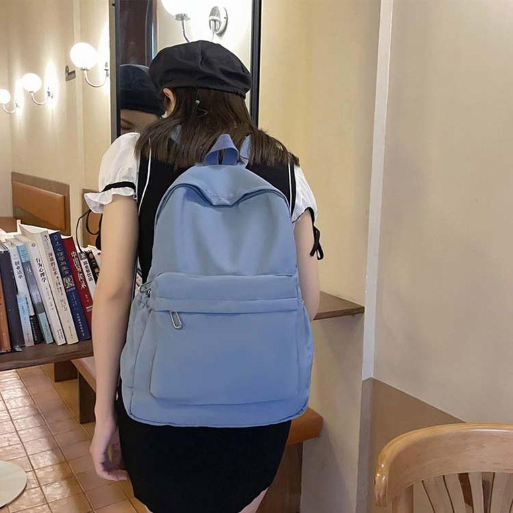 Solid Color Preppy Style Backpack Large Capacity Teenagers Shoulder Bag Students School Bag  Travel
