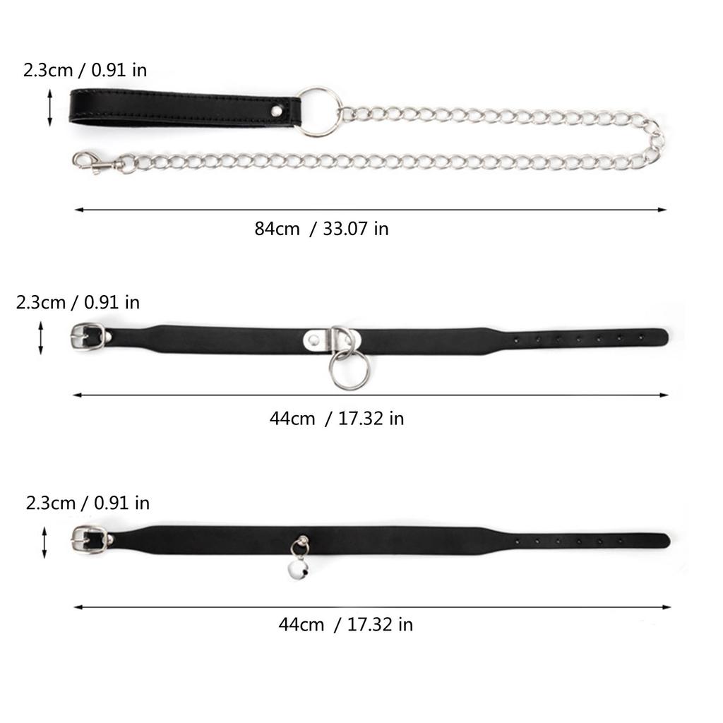 Adjustable PU Leather Collar Chain with Bell/O-Ring and Leash for Adults Neck Strap Exciting Role Play Accessories