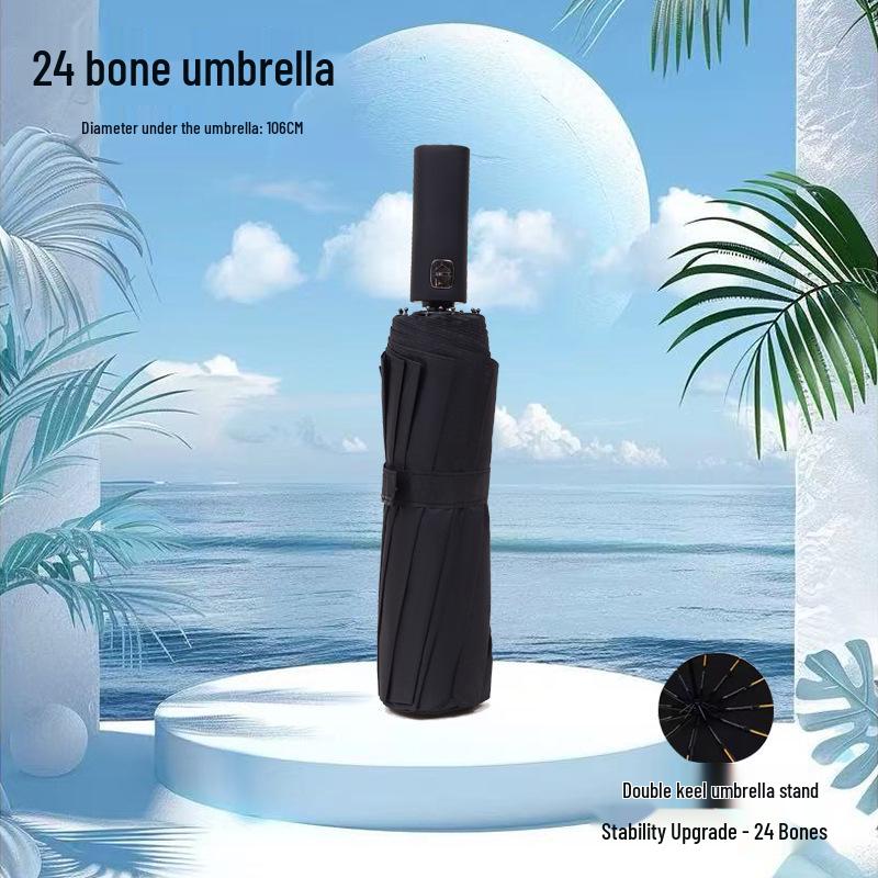 Automatic Compact UV-Blocking Sun and Rain Folding Umbrella - Large, Reinforced, Dual-Use for Students