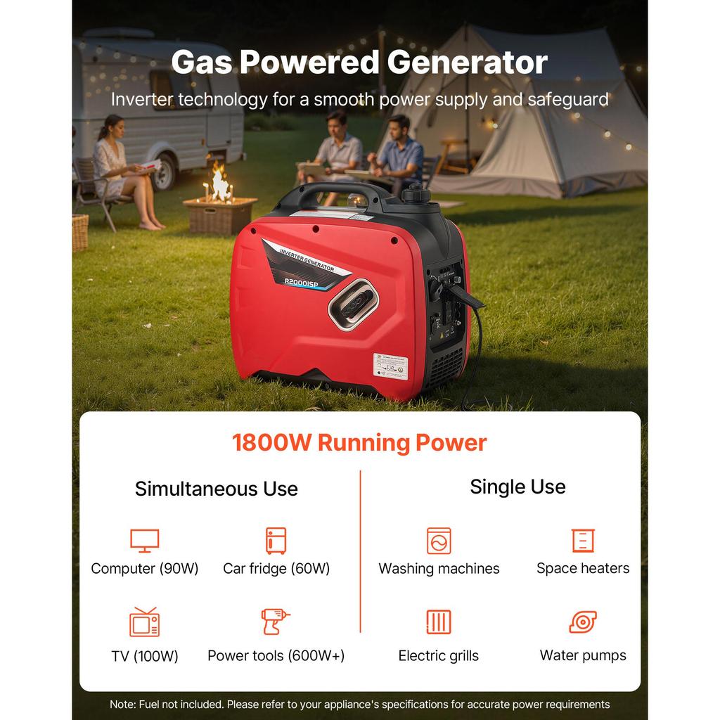 SucceBuy Inverter Generator 2900W Peak Watt Compact and Lightweight Design-Stable Power CO Sensor for Home Use Gas Red/Black