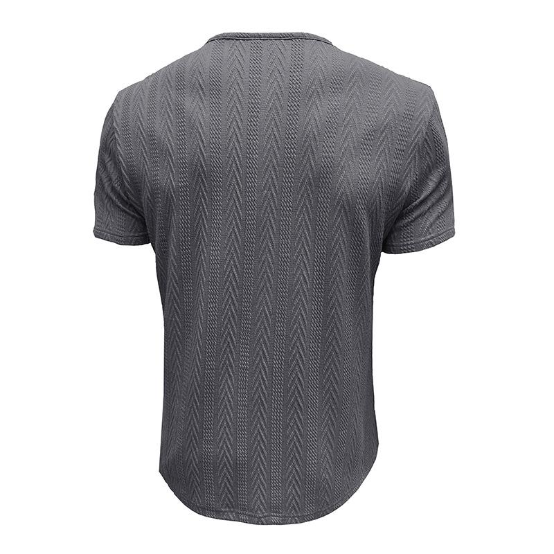 Mens Summer Short Sleeve Knitted Henley Shirt Striped Casual Tee