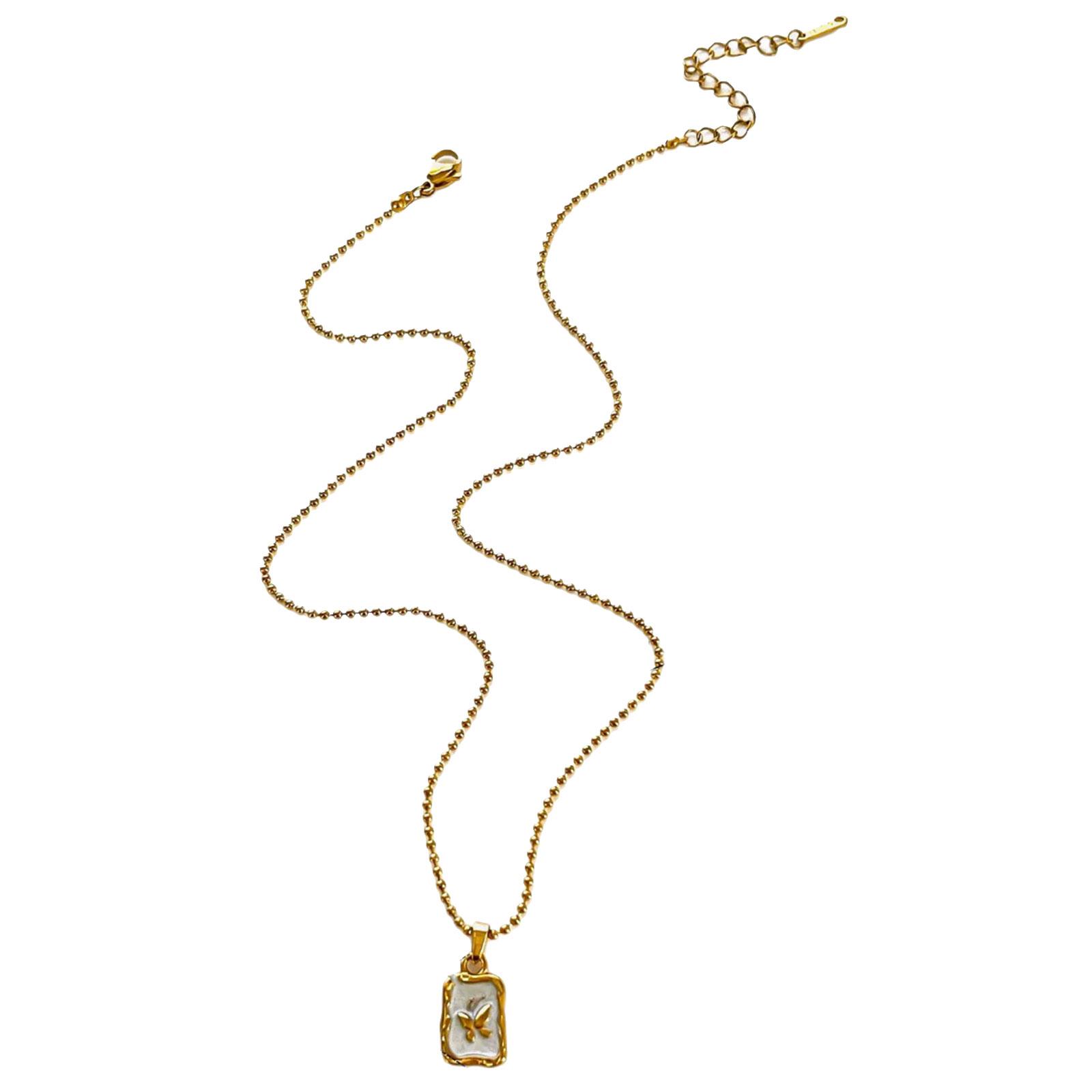 

Oil Drop Art Floral/Butterfly Necklace Stainless Steel Clavicle Chain Jewelry Adjustable Length Neckchain Accessory