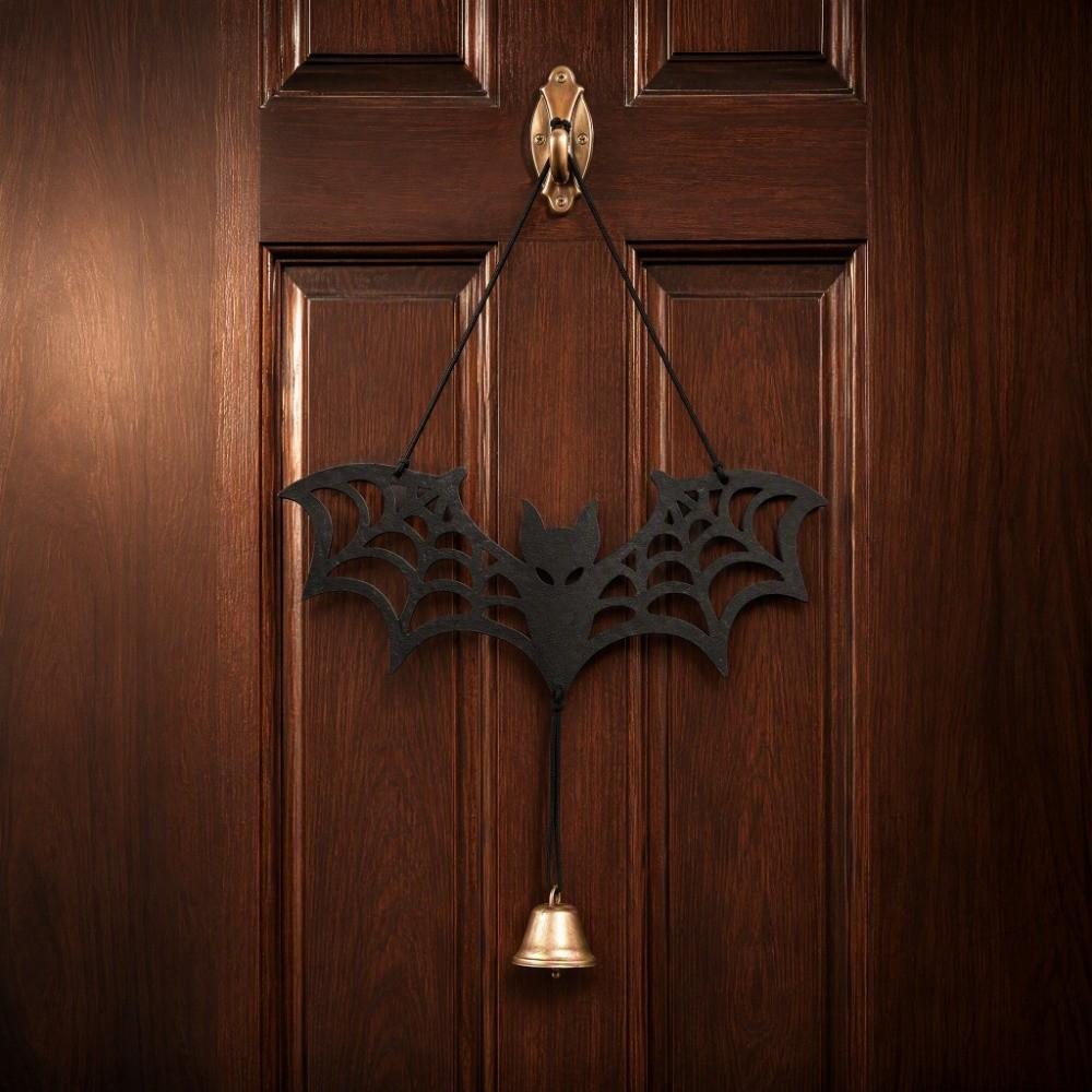 Spider Web Bat Bat Door Pendant Wooden Bat Wall Art Halloween Luminous Bat Ornament  Living Room
