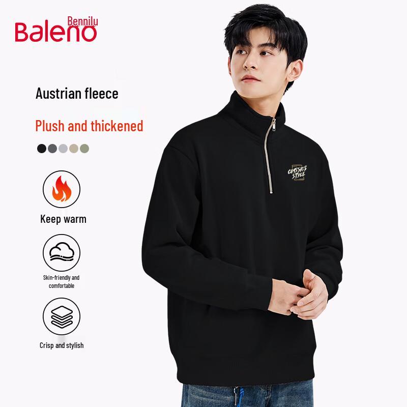 Baleno Unisex Letter Print Fleece Lined Pullover Sweatshirt