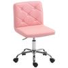PU Leather Armless Office Chair, Modern Vanity Computer Swivel Chair with Rolling Wheels and Adjustable Height for Home Study, Bedroom, Pink