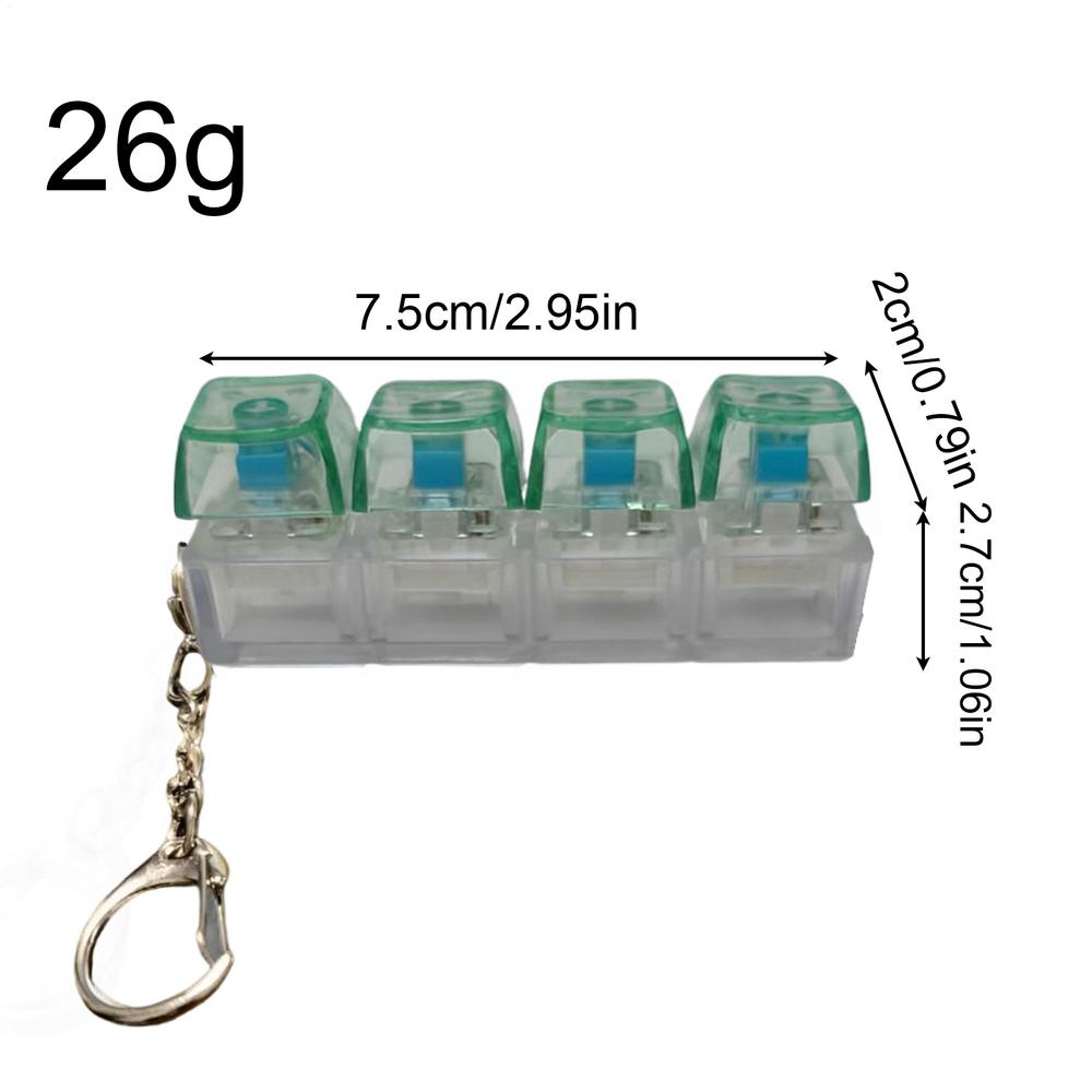 

4 Keys Finger Keyboard Keycap Key Button Fidget Keychain Crystal Clicker Sensory Toy Stress Relief Clicker Toy with LED Lights зелений