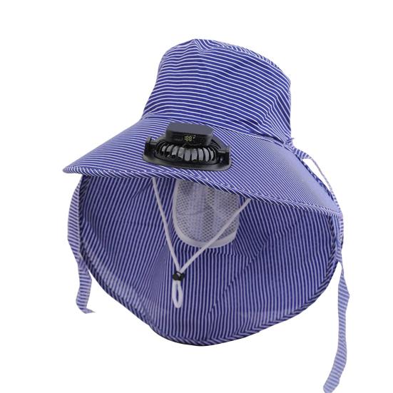 Solar Hat Fan Striped Wide Brim Fan UV Protection Fishing Hat