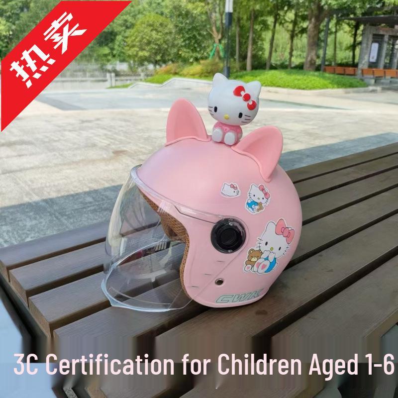 3C Certified Kids Winter Electric Vehicle Helmet - Unisex Cartoon Half-Helmet for Boys & Girls Blue Doraemon + Transparent Visor