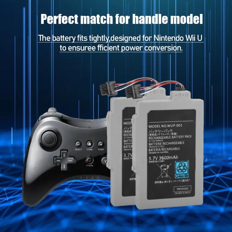 3.7V 3600mAh Large Capacity Handle Battery Replacement Gamepad Lithium-battery for WUP Controller with Repair Tool