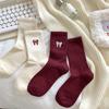 2024 Autumn/Winter Sporty Red Angora Bow Embroidered Mid-Calf Women's Socks