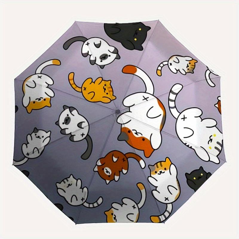1pc Cute Cats Pattern Automatic Open/Close Umbrella, Umbrella with cartoon Design, Portable Compact Umbrella for Men & Women, Good Holiday G