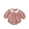 Baby Girl Solid Long Sleeve Romper with Peter Pan Collar for Spring Autumn