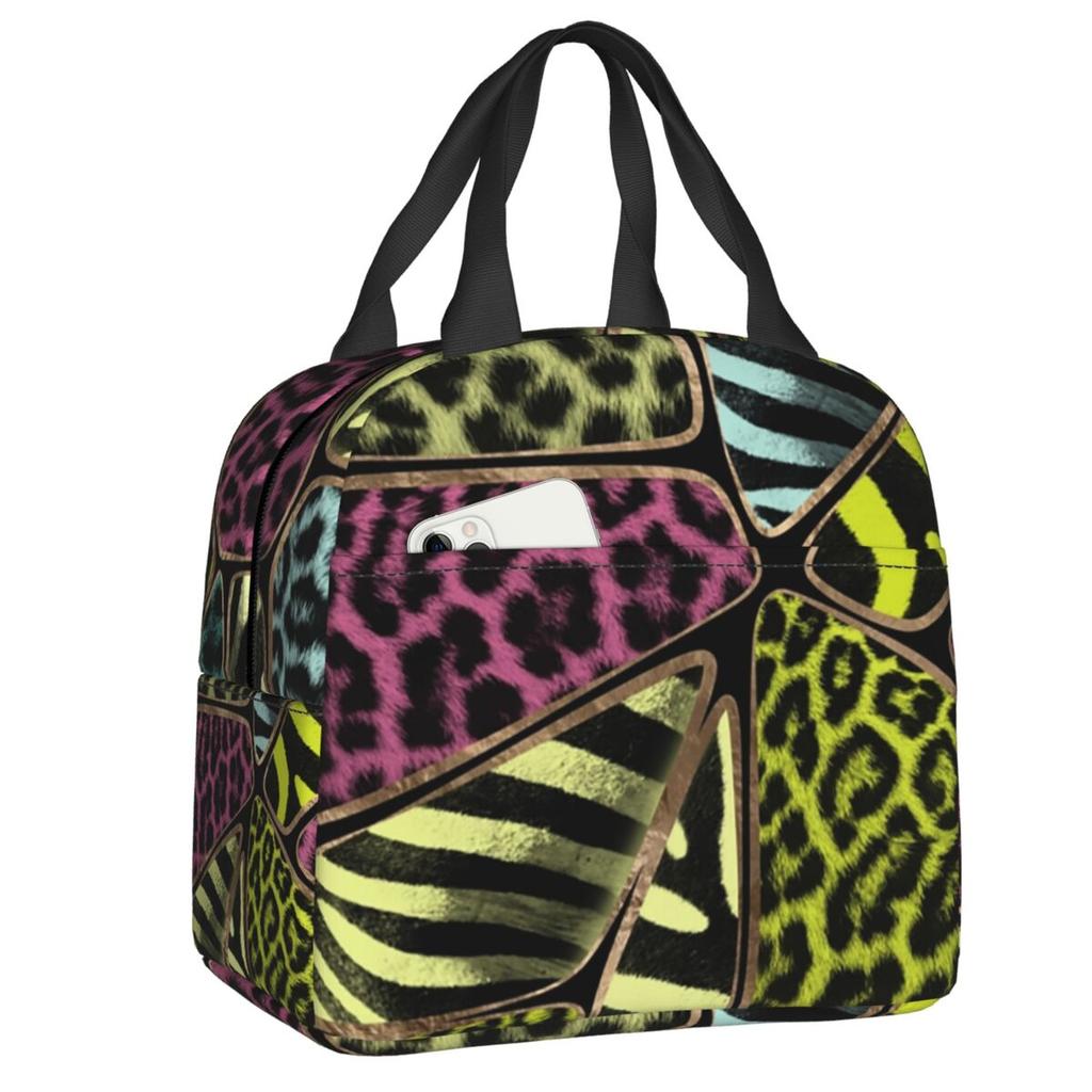 Custom Brown Animal Leopard Print Insulated Lunch Bags for Women Leopard Eyes Portable Cooler Thermal Food Lunch Box Children