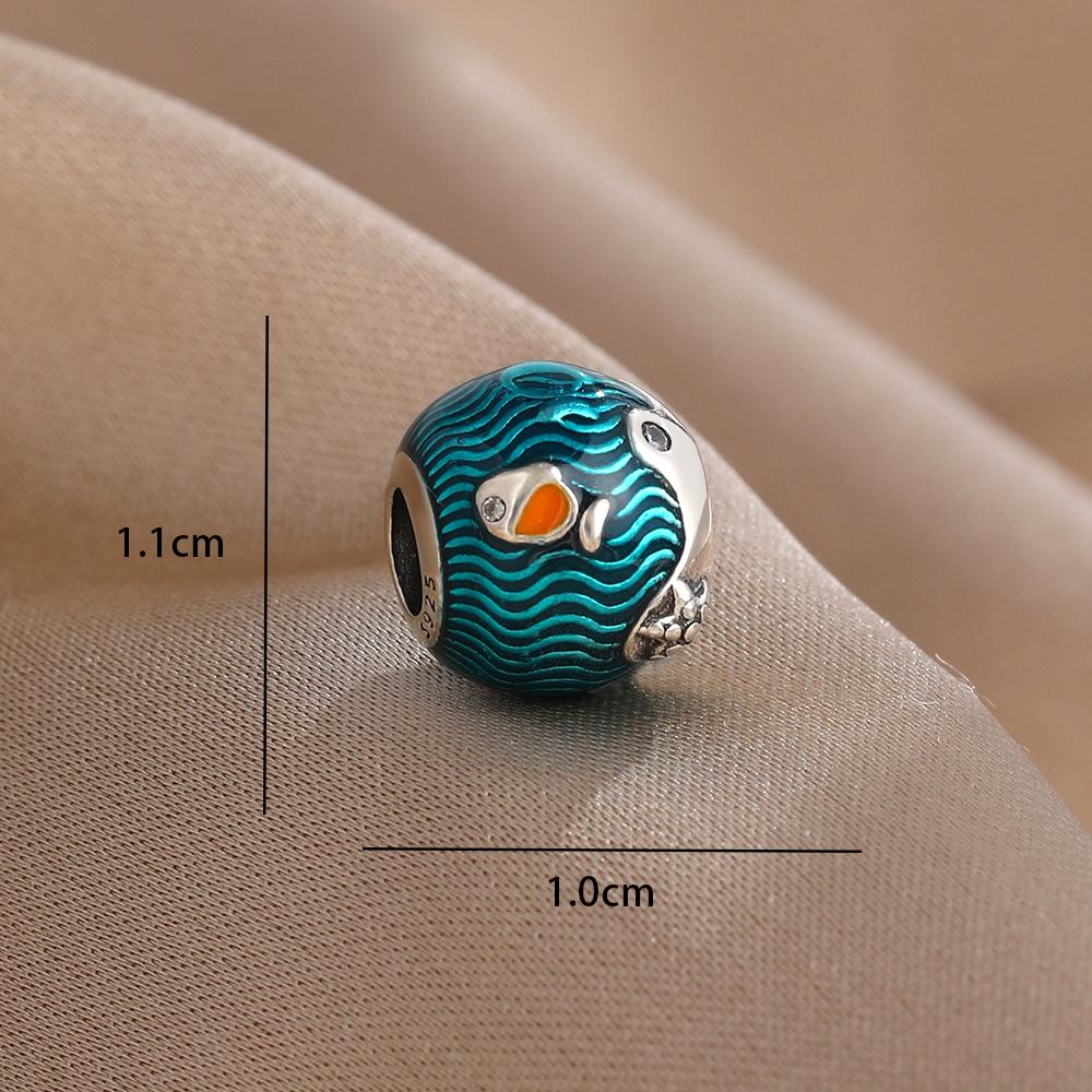 Blue 925 Silver Dolphin Octopus Turtle Swallow Pendant Bead, Suitable for European Bracelet DIY Women's Jewelry Accessories