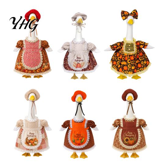 Polyester Goose Outfits for Thanksgiving Porch 23" Statue, Fall Maple Leaf Autumn Decor Courtyard Geese Pumpkin Clothes, Costume Yard Patio