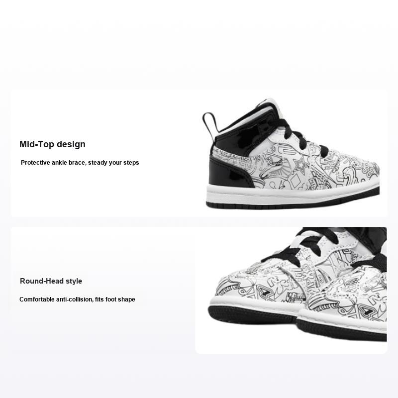 Детские кроссовки Air Jordan 1 Mid SE TD DIY Белый Черный Volt DC4097-100 22