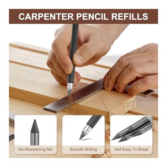 PATIKIL 18 Pcs 5.6mm 8B Carpenter Pencils Refills, Break-Resistant Solid Dry Leads for Drafting, Construction, and Art, Black