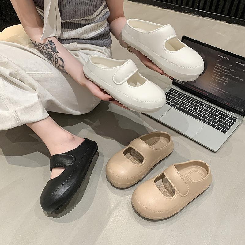 Thick-soled Velcro Doudou shoes women's 2025 spring new Mary Jane slippers shallow mouth comfortable versatile women's shoes outside