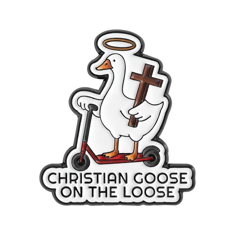 Christian Goose On The Loose Enamel Pins God s Silliest Goose Brooches Badges Cute Funny Cartoon Animal Jewelry Gift Friends