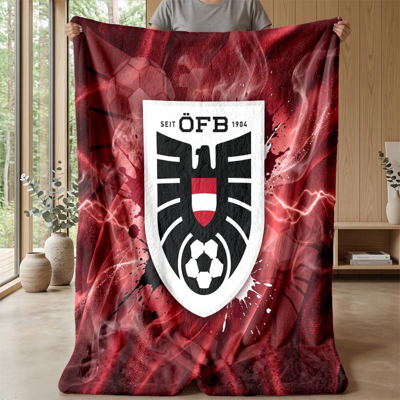 Austria Football Printed Flannel Blanket Skin Friendly Warm Decorative Throw for Indoor Couch Bed Daily Use