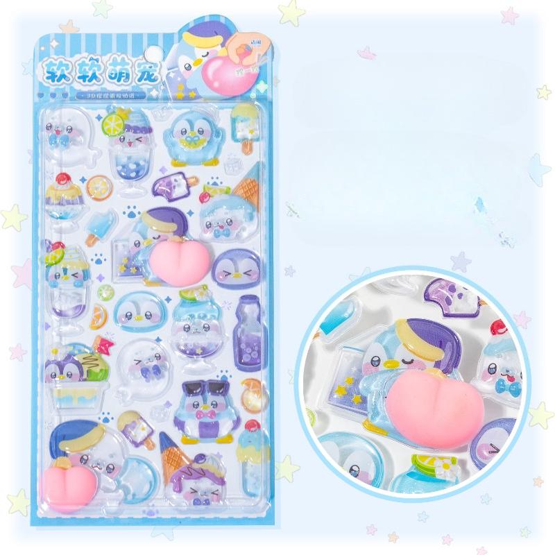 3D Relief Stickers Soft Cute Pet Cute Cartoon Puffy Sticker for Journaling DIY Phone Case Decoration Kawaii Stress Relief