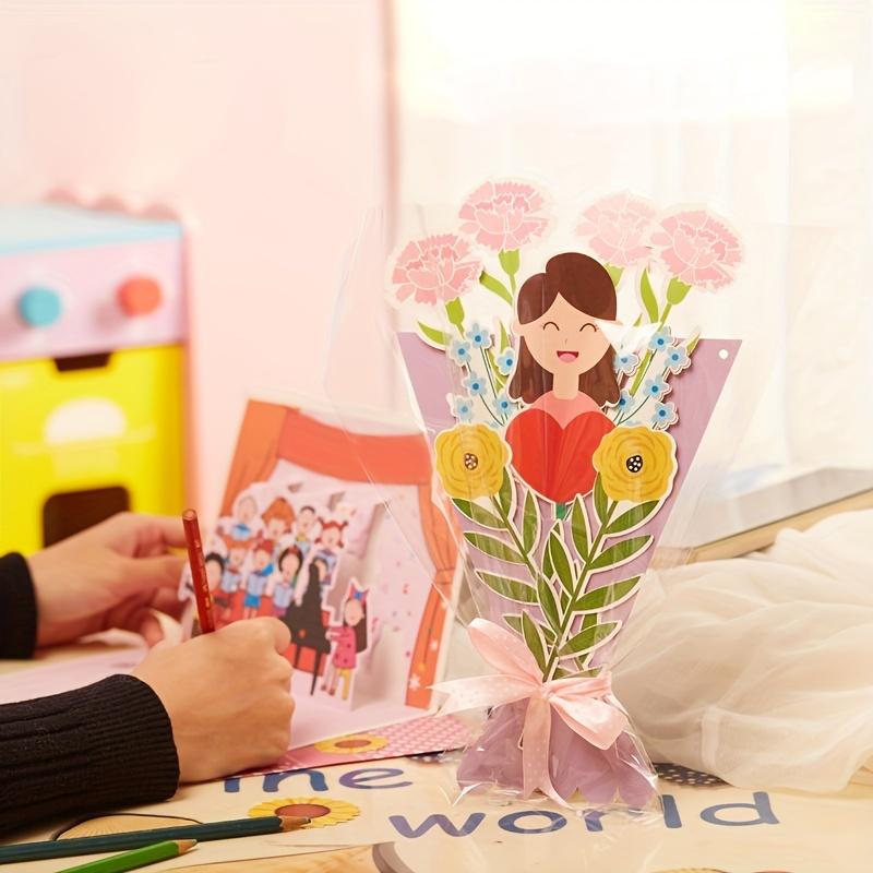 6sets Mother's Day gift handmade diy paper hand-held flower greeting card making material kit, kindergarten children handmade greeting card DIY