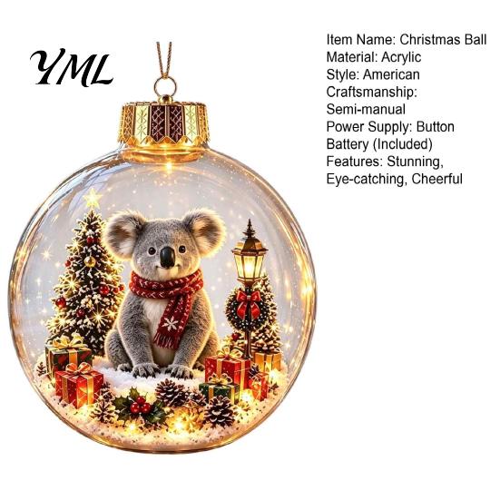 Creative Holiday Tree Embellishments Glowing Christmas Story Ornament, Light-Up Ball Hanging Decor with Warm LED Light, Miniature Scene Ornaments Mini