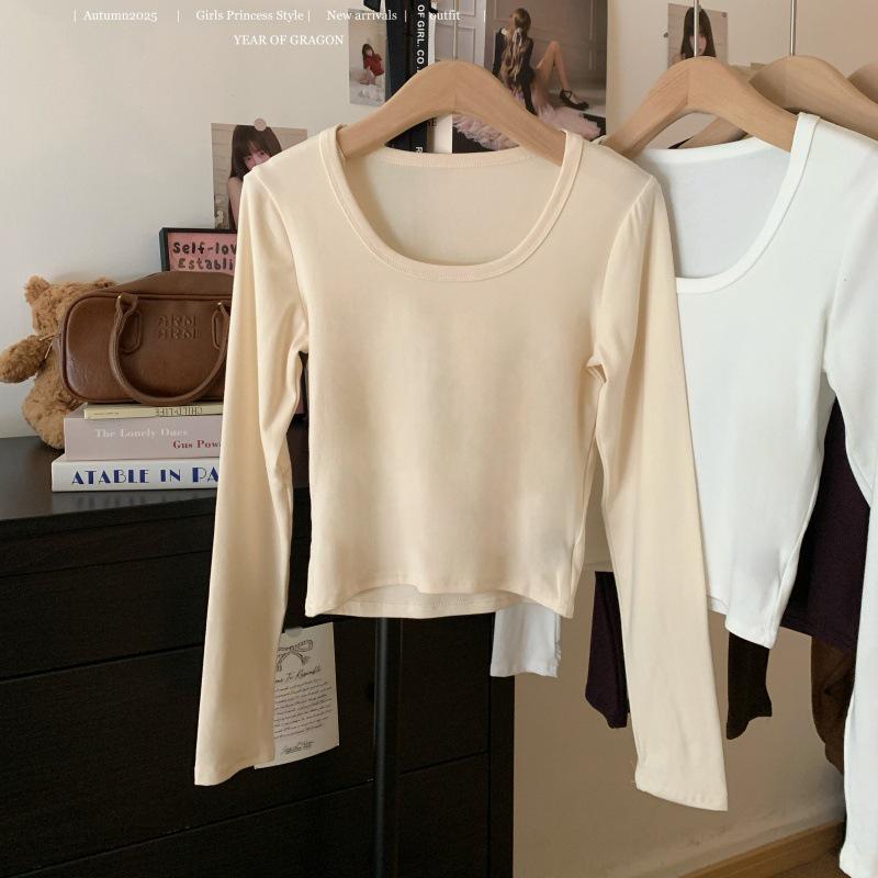 Women's Autumn Chic Slim-Fit Solid Color U-neck Long-Sleeve Base Layer Top