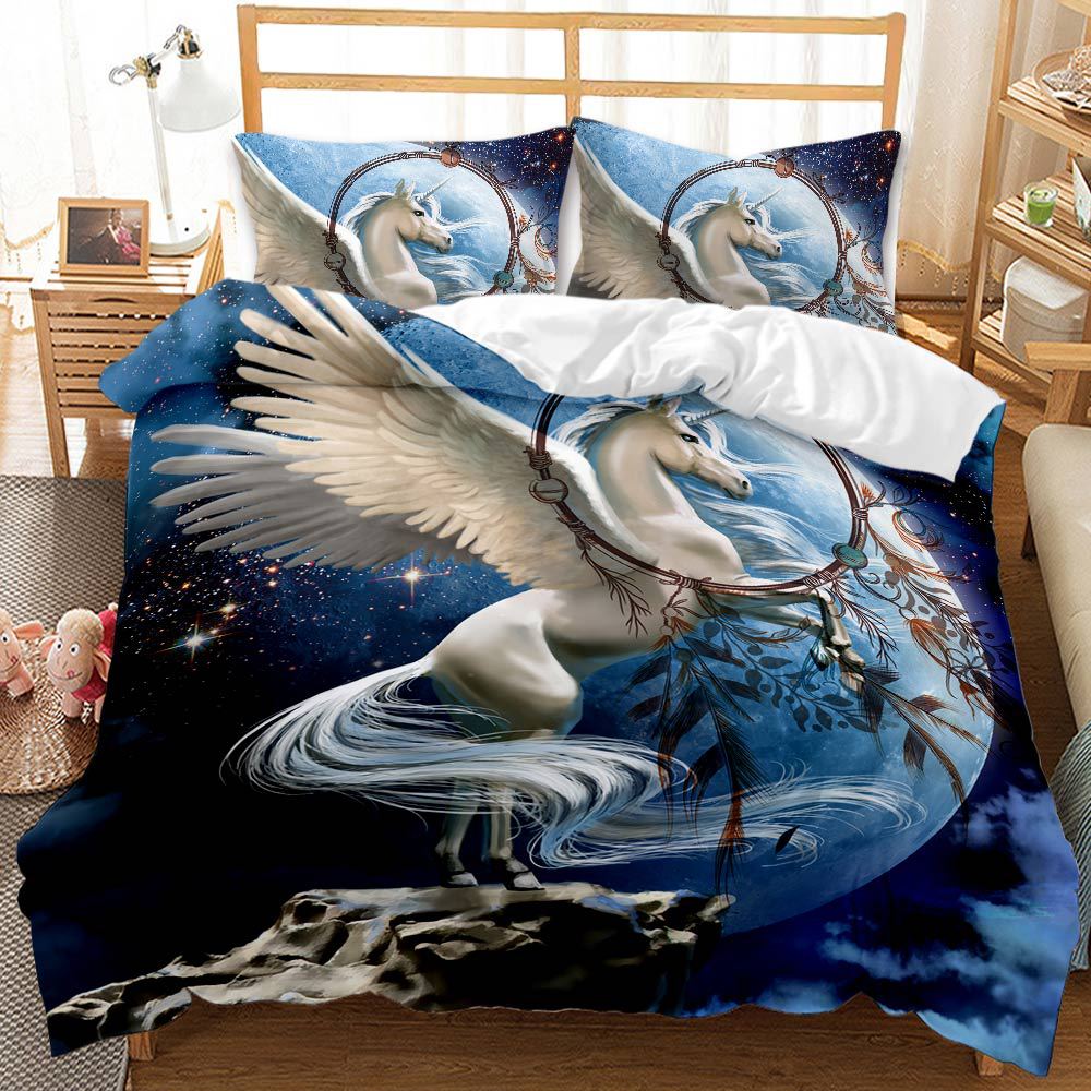 Unicorn Kit 3D Digital Printing Quilt Cover Princess Bedding Girl Three-piece Set