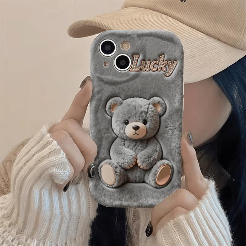 Gray Plush Teddy Bear Pattern Wavy Phone Case For Samsung Galaxy S26 S25 S24 Ultra S23 FE S22 S21 S20 Plus A16 A55 A54 A53 Cover