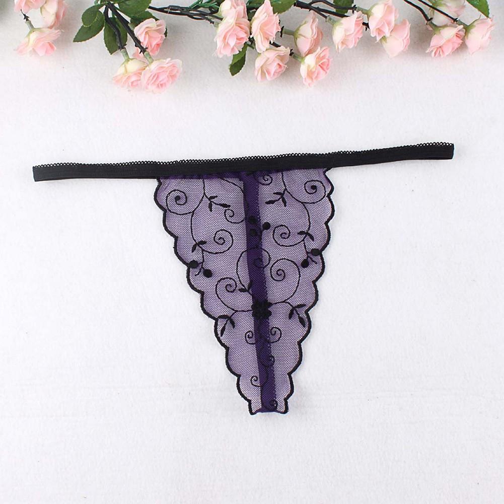 Embroidered Flower Thong Lace Transparent Mesh Underwear