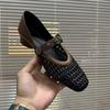 Sandals Hollow Mary Woven Single Shoes Women's Elegant Square Head Color Matching Breathable Word Belt Women's Shoes