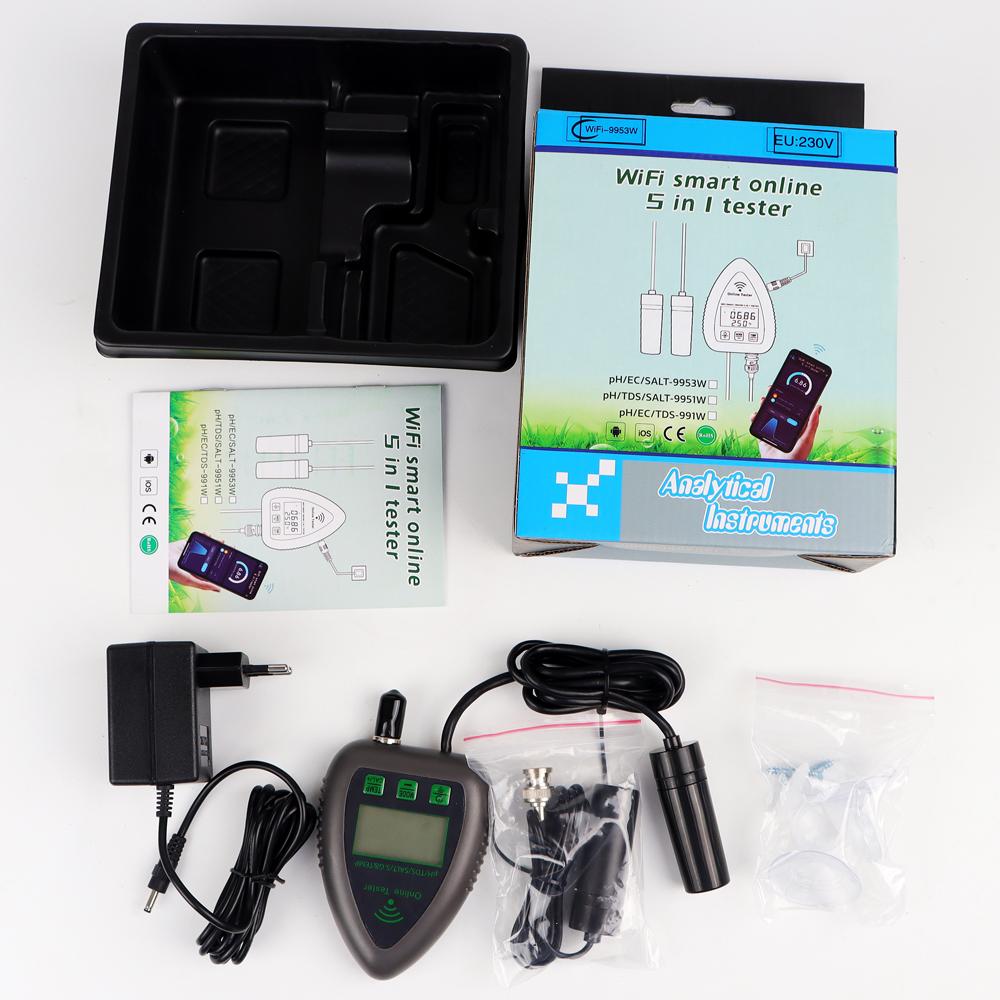 Tuya WiFi 5 In 1 TDS/EC/SALT/S.G./TEMP PH Meter Bluetooth APP Online Water Quality Monitor for Pool Aquarium Aquaculture