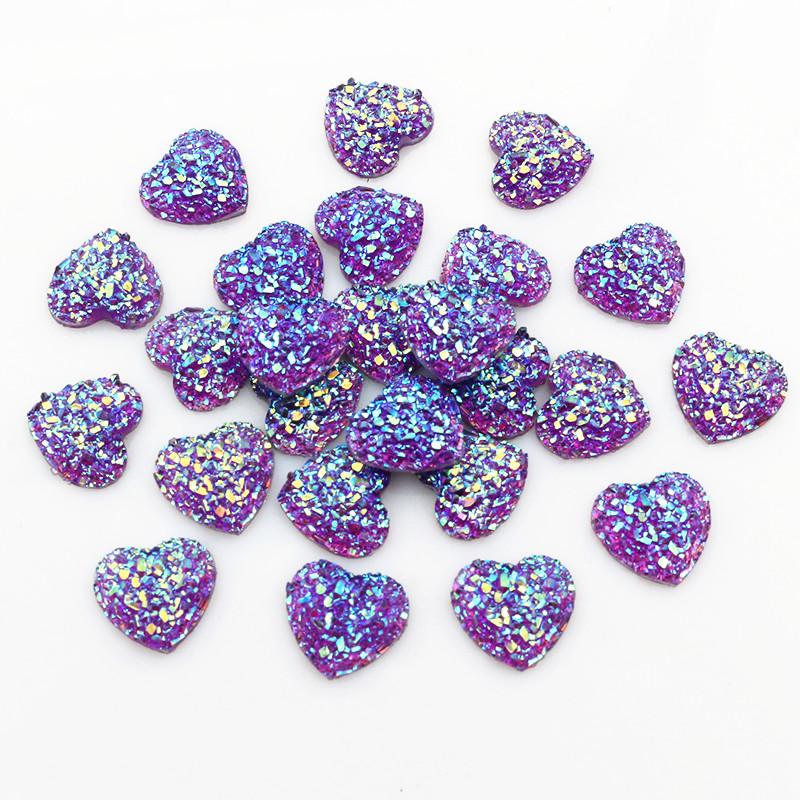 Fashion 40pcs 12mm Flat Back Heart Resin Cabochons Multi Colors Druzy Natural Stone Convex DIY Jewelry Making Accessories