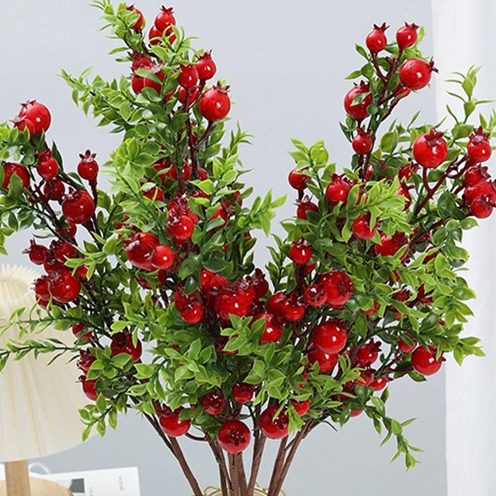 Plastic Artificial Pomegranate Branches 24 Fruit Fake Plants  Wedding Party Decor