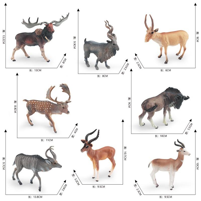 Forest Animal Model Simulation Wildebeest Antelope Big Horn Deer Twist Horn Goat Antelope Static Ornament Toy