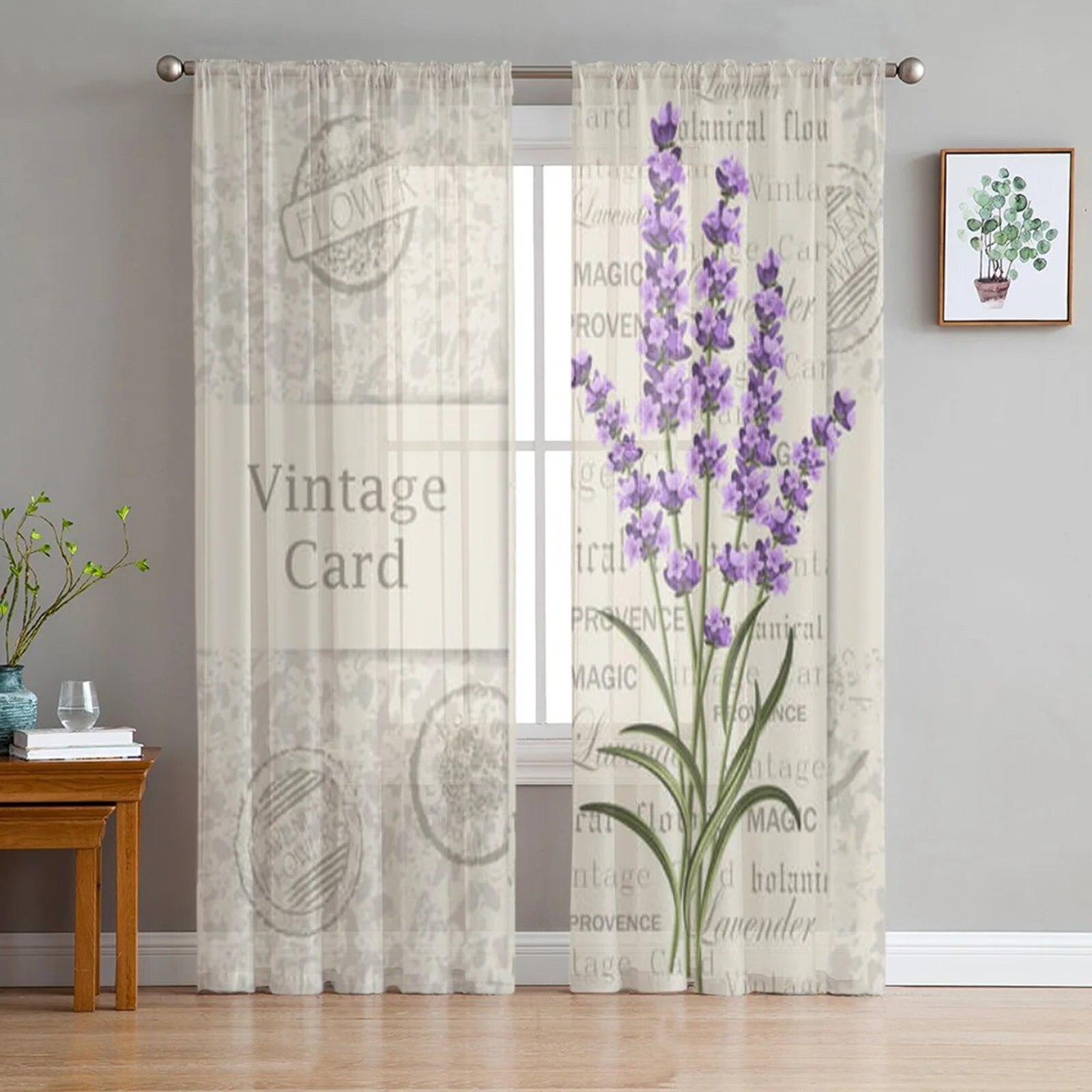 

Purple Flower Lavender Romance Tulle Curtains Used For Family Rm Decoration Contemporary Style Chiffon Sheer Voile Cooking Space Curtain 135W x 114H(cm)