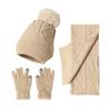 3Pcs/Set Women Winter Hat Scarf Gloves Set Plush Ball Decor Rhombus Texture Knitting Hat