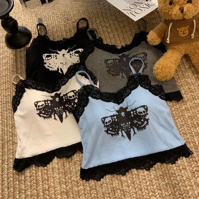 Summer Women Lace With Chest Pads Sling Tops Female Straps Tank Tops Harajuku Streetwear Camisole Sexy Butterfly Printed Crop Tops