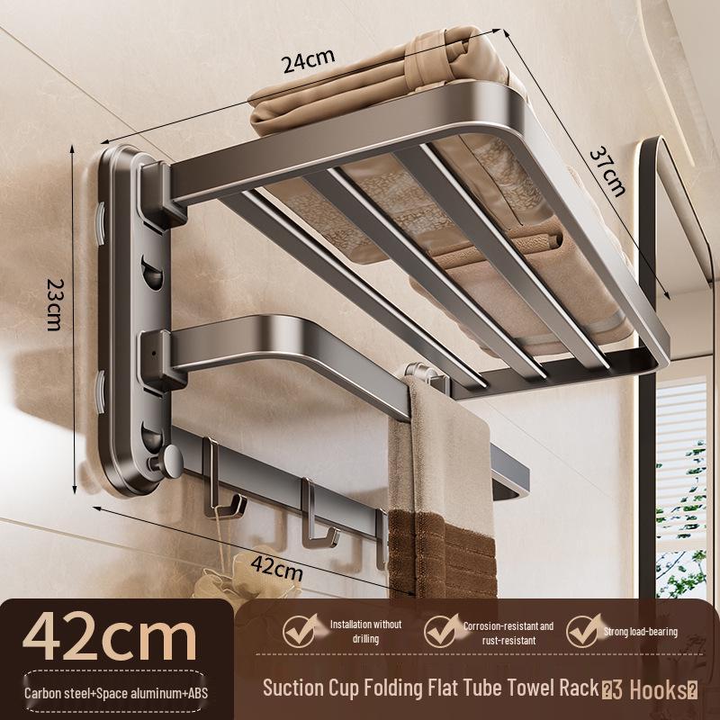 Vier-Saugnapf-Stanzfreier Wandmontage-Klappbarer Badezimmer-Handtuchhalter & Ablage