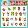 50pcs Large Eyed Animal Stickers New Cartoon Cute Natural Small Animal Graffiti Stickers   Children's Toys