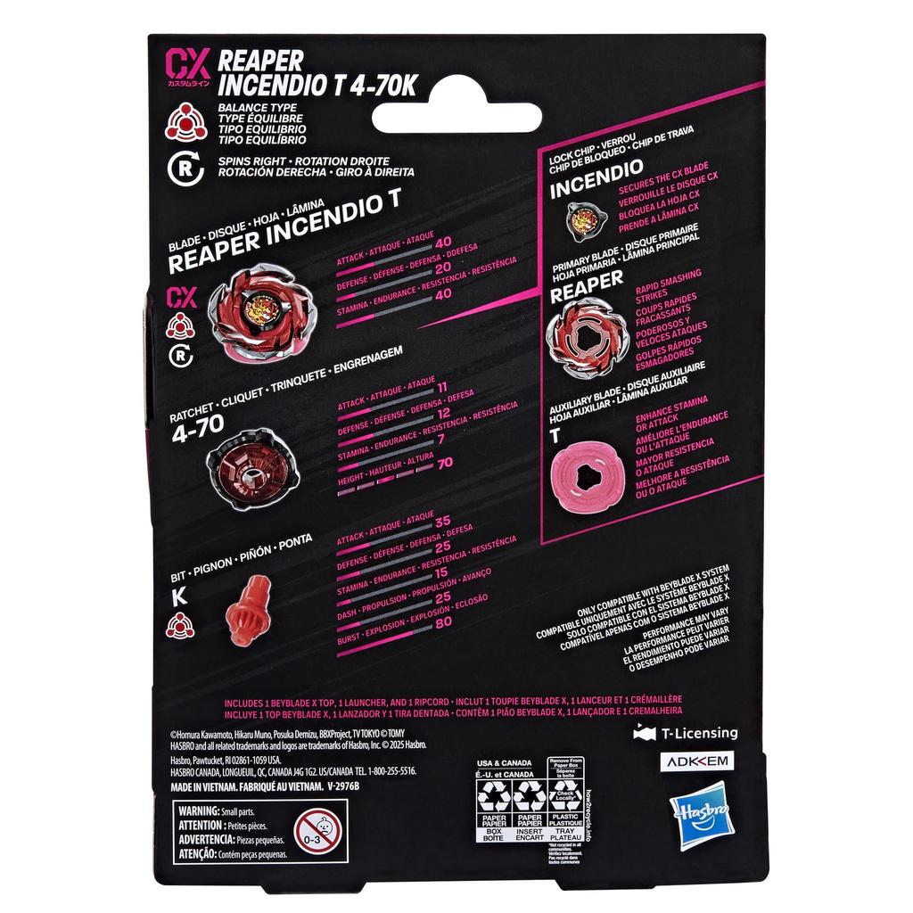 Beyblade X Shinigami Incendio T CX Starter-Set mit ausgewogenem Kreisel und authentischem Takara Tomy Kampfkreisel Spielzeug für Jungen und Mädchen 4-70K Werfer;