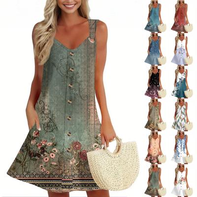 Women's Summer Dress With Pocket Sleeveless Floral Print Sundress