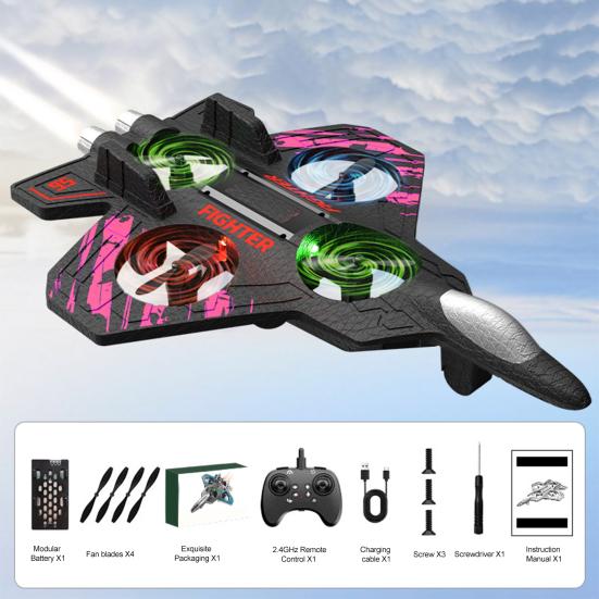 Remote Control Airplane Toy 360 Degrees Stunt Spin LED Lights Drop-Resistant Remote Control Fighter Jet Kids Adults Beginner RC Aircraft Model Toy