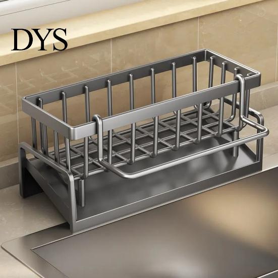 Compact Kitchen Storage Rack Sink Caddy Sponge Holder with Draining Tray Strong Load-Bearing Space-saving Solution Corrosion-Resistant Hollow
