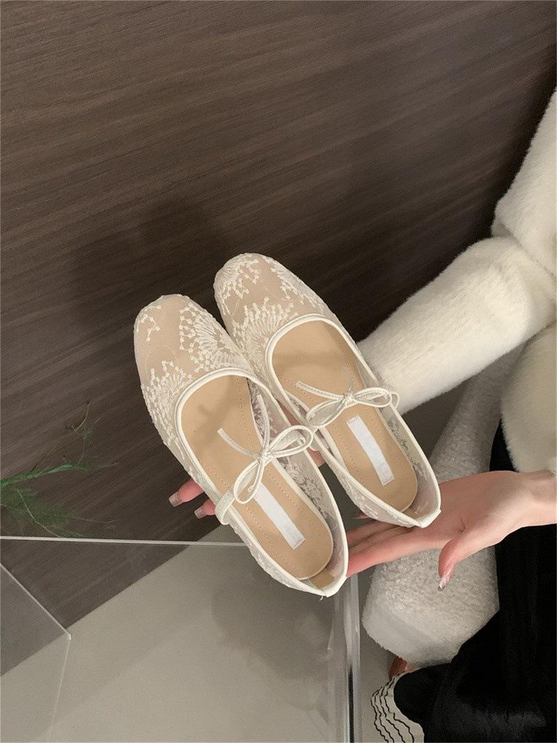 

Весна 2025 года, новые туфли Мэри Джейн с плоской подошвой из французской розовой кружевной сетки, дышащие, женские вечерние туфли 40