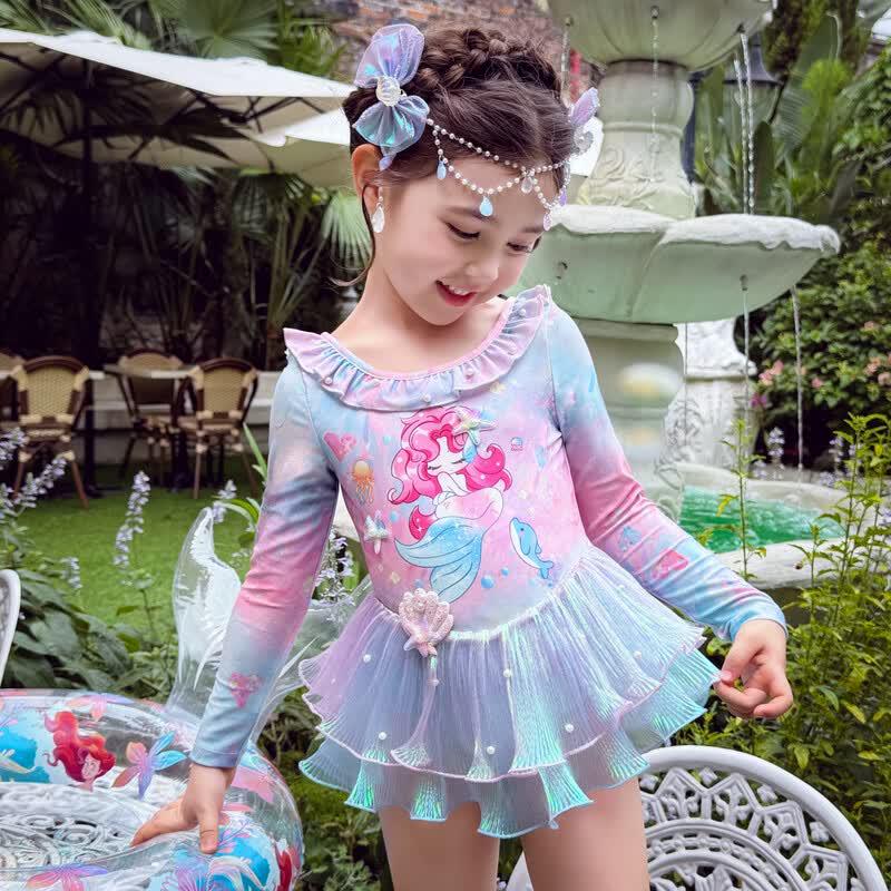 MIMIHELLO Girls  Mermaid Long-Sleeve Sun Protection Swimsuit 150
