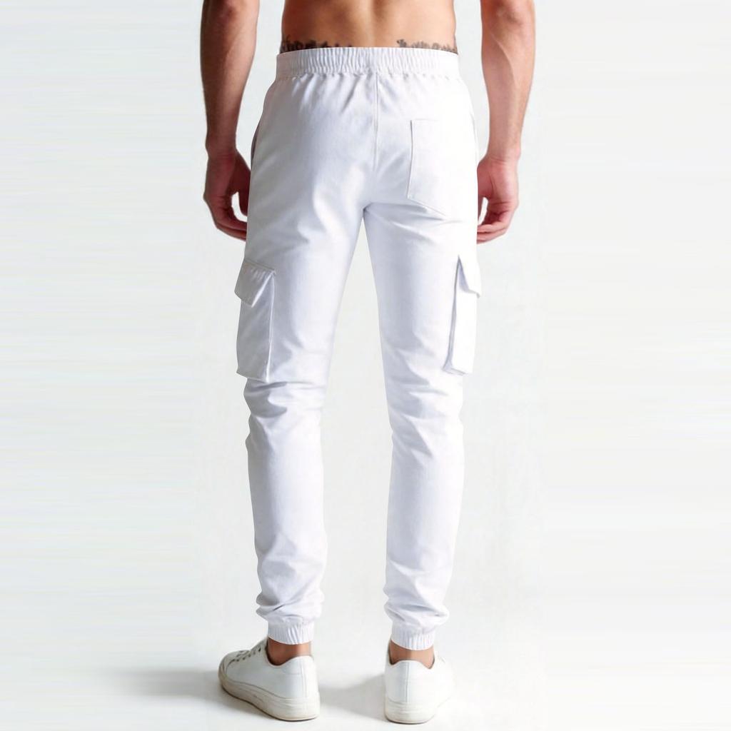 Men's Summer Drawstring Multi Pocket Casual Sports Cargo Trousers With Jogger Legs