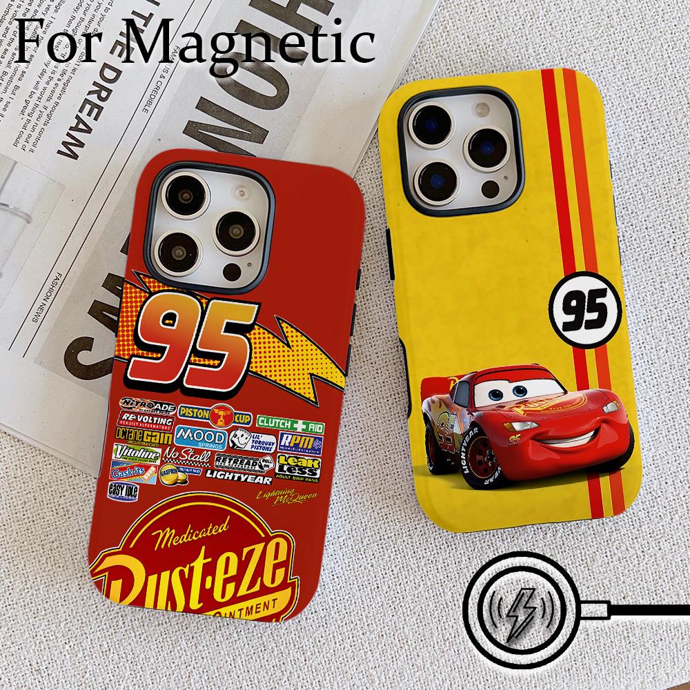 Cars Lightning McQueen 95 Phone Case for iPhone 17 16 15 14 13 12 11 Pro Max Plus Air Luxury Magnetic Double-layer Back Cover